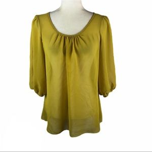 Zeroam Yellow Surplice Tie Back Chiffon Top